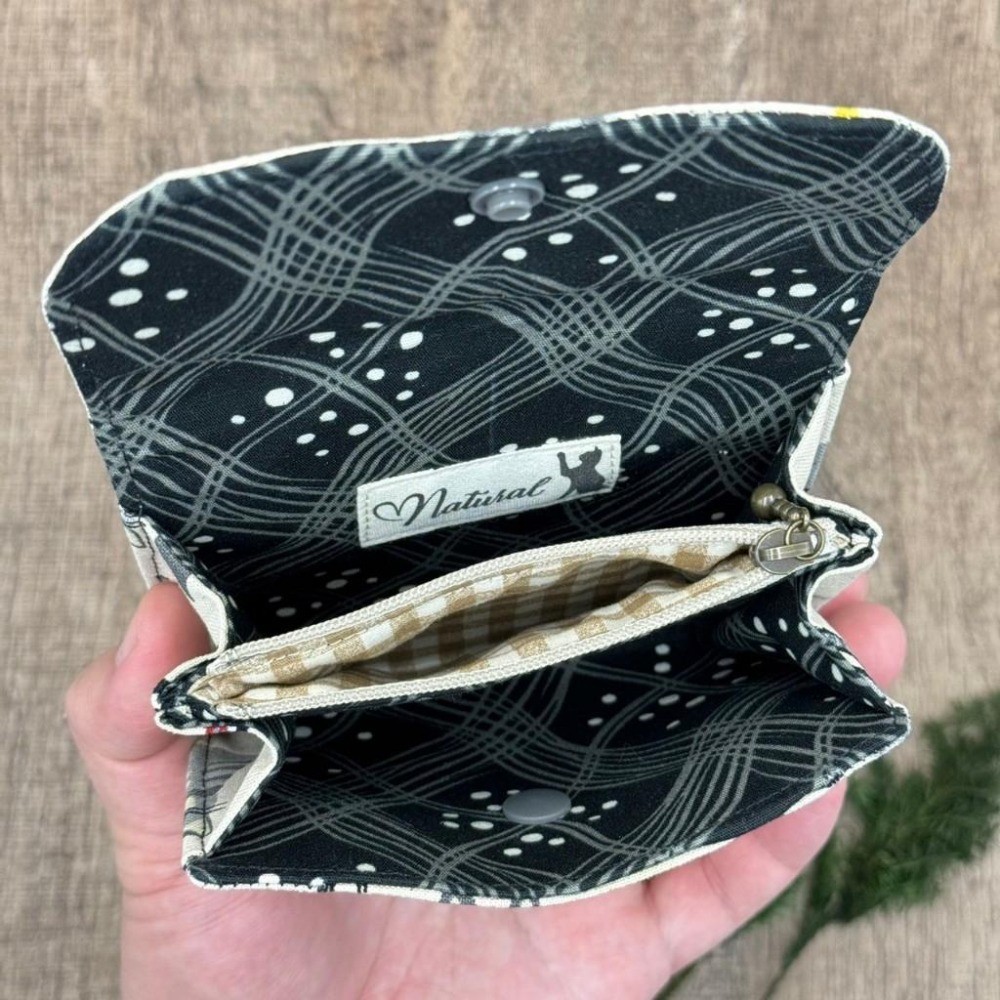 【台灣手作】灰色可愛貓咪 棉麻混紡手作三層零錢包 畢業送禮-細節圖4