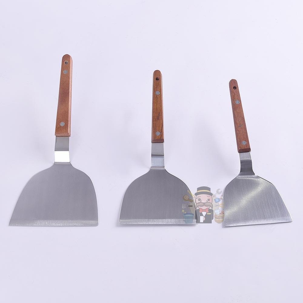 大信百貨》料理鏟 鐵板燒煎鏟 木柄鐵板燒鏟 鐵板燒平鏟 煎鏟 共三款大小，鐵板鏟-細節圖3