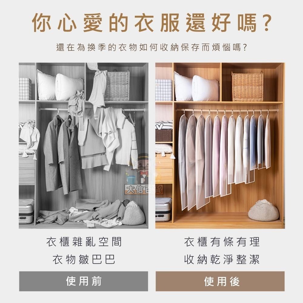 大信百貨》【最低價↘】PEVA 半透霧面衣物防塵套 大衣 外套 防塵袋 換季衣物 衣物收納 防潮 防霉 防塵，收納袋-細節圖2
