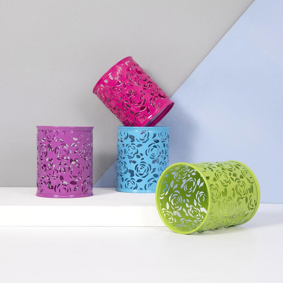 大信百貨》 高雅鐵筆筒 鐵藝筆筒 金屬多功能筆筒 創意鏤空網格金屬筆筒 桌面收納 筆筒 收納桶 收納 辦公用品 文具-細節圖3