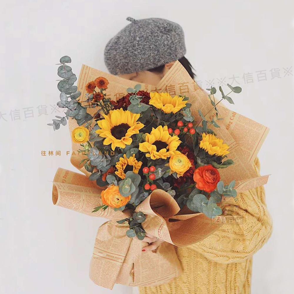 大信百貨》雙面復古英文字牛皮紙 包裝紙 韓素紙 柔光紙 韓國包裝紙 韓式 鮮花 花束 包裝 材料 乾燥花 不凋花-細節圖2