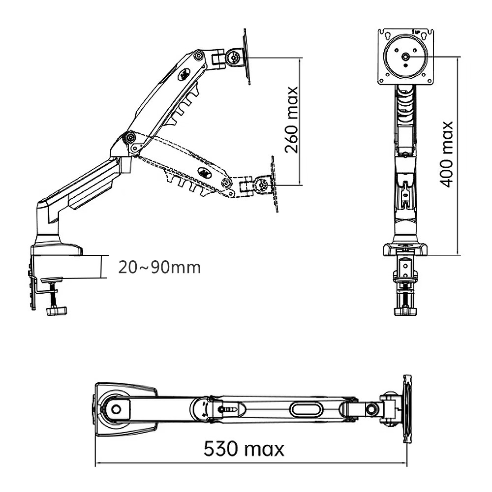 【NB F80現貨】17-30吋 氣壓式電腦螢幕支撐 螢幕支架 桌上螢幕支架 萬象轉動-細節圖5