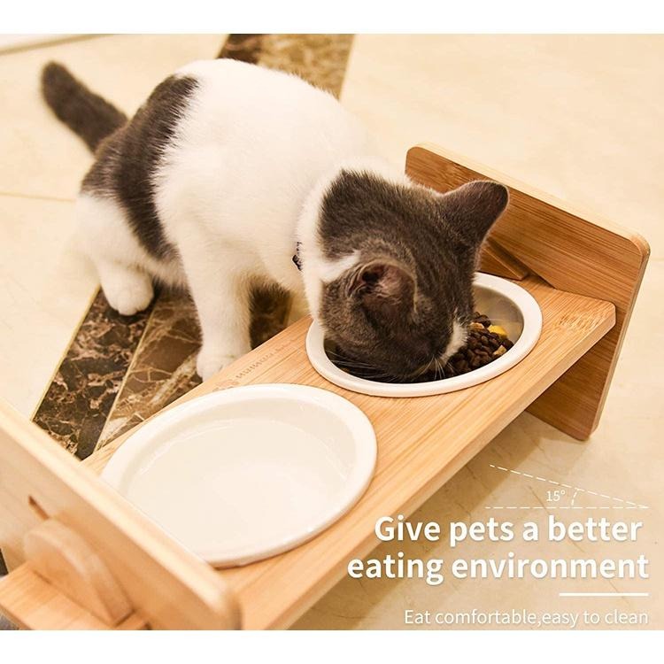 👉艾希特之心👈 貓碗 寵物碗 雙口碗 寵物餐桌  實木斜面W型可調節貓碗架 木架雙碗 寵物餐桌 寵物貓餐碗-細節圖6