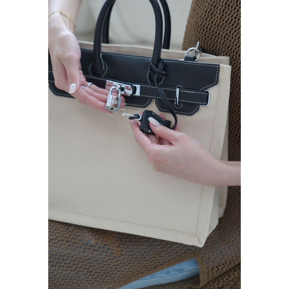 WDF.CO現貨│獨家訂製款│愛馬仕風 │兩色真皮帆布大包｜單肩包｜斜背包｜硬挺｜手提包｜送絲巾｜柏金包｜牛皮｜簡約-細節圖8