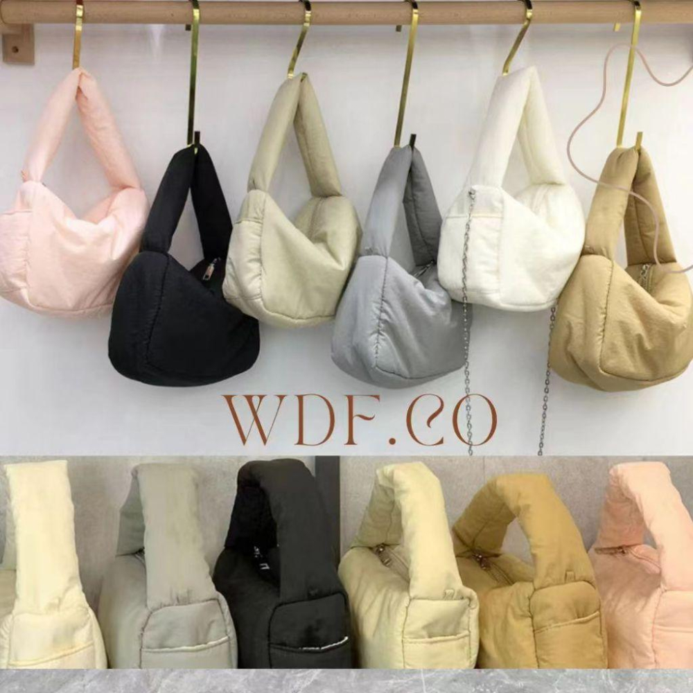 WDF.CO現貨｜2023秋冬韓國黑白杏灰卡粉│六色空氣手提小方包 │雲朵包 │單肩包｜斜背包｜泡泡包｜羽絨包｜外出包