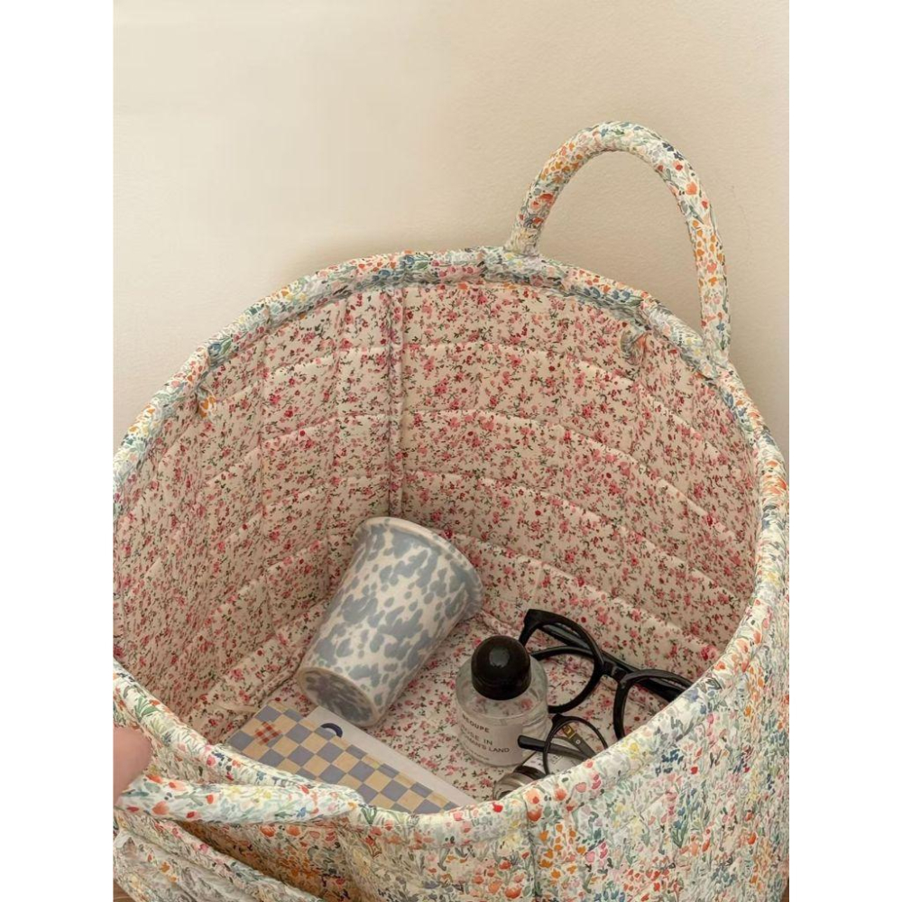 WDF.CO現貨｜2025韓式小碎花刺繡收納筒｜黃粉碎花2款輕便洗衣籃｜收納籃子｜玩具收納袋｜可摺疊收納箱｜雜物收納袋-細節圖8