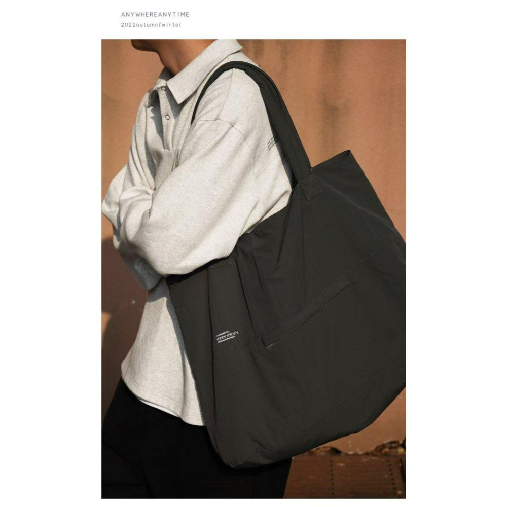 WDF.CO現貨｜2025韓國東大門新款尼龍│黑綠棕3色防潑水托特包│單肩機能包│有拉鍊│斜背包｜外出包｜大容量｜戶外包-細節圖6