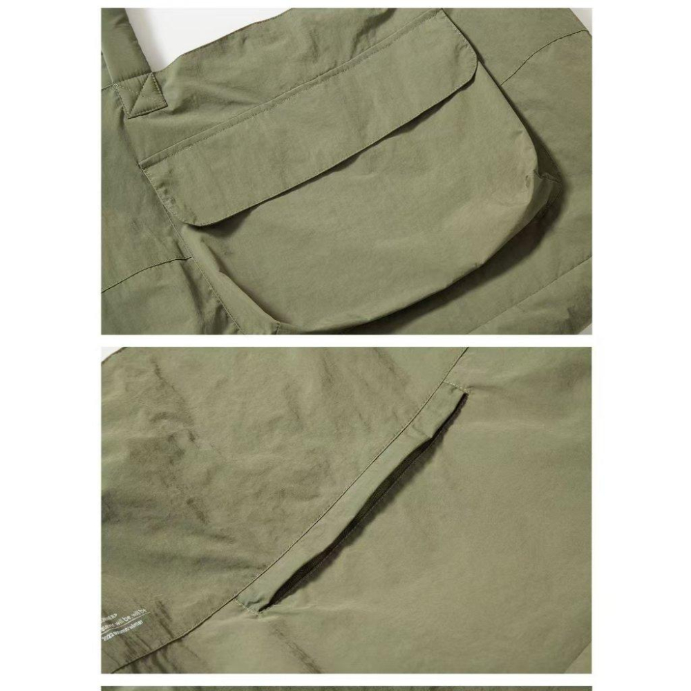 WDF.CO現貨｜2025韓國東大門新款尼龍│黑綠棕3色防潑水托特包│單肩機能包│有拉鍊│斜背包｜外出包｜大容量｜戶外包-細節圖9