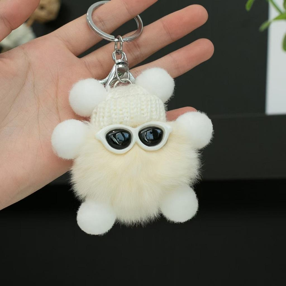 WDF.CO現貨│2025韓國新款8CM墨鏡小煤球│11色獺兔毛掛件│鑰匙圈│包包吊飾│汽車鑰匙掛件│包包掛飾│ins-細節圖3