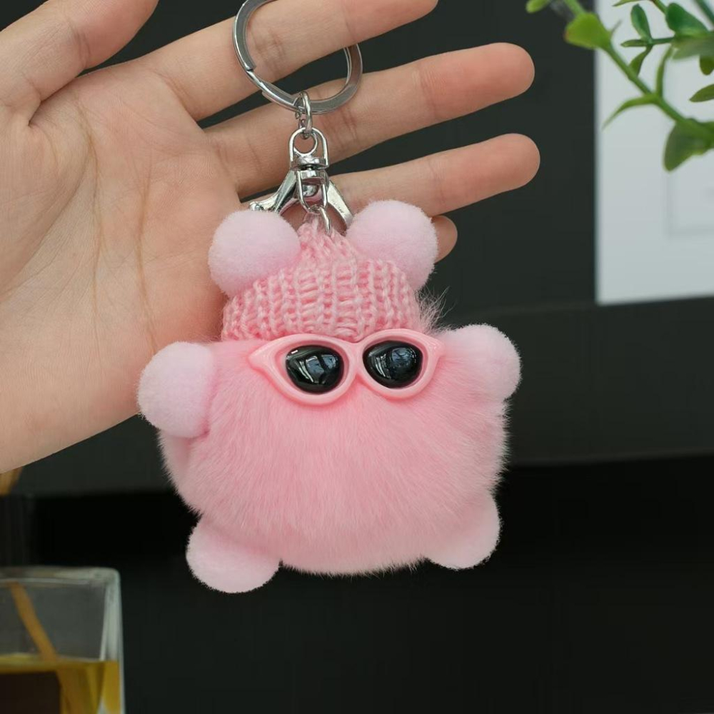 WDF.CO現貨│2025韓國新款8CM墨鏡小煤球│11色獺兔毛掛件│鑰匙圈│包包吊飾│汽車鑰匙掛件│包包掛飾│ins-細節圖8