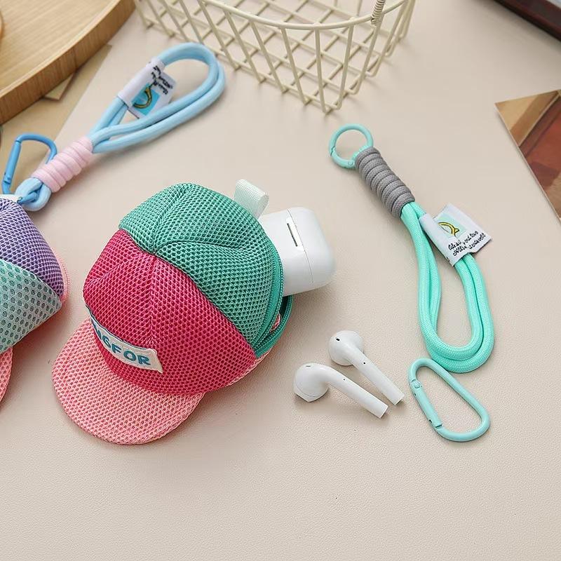 WDF.CO現貨│2025韓國新款多巴胺零錢網帽│粉黃紫3色耳機帽│附編織繩│收納包│外出包│零錢包│吊飾掛件│-細節圖3