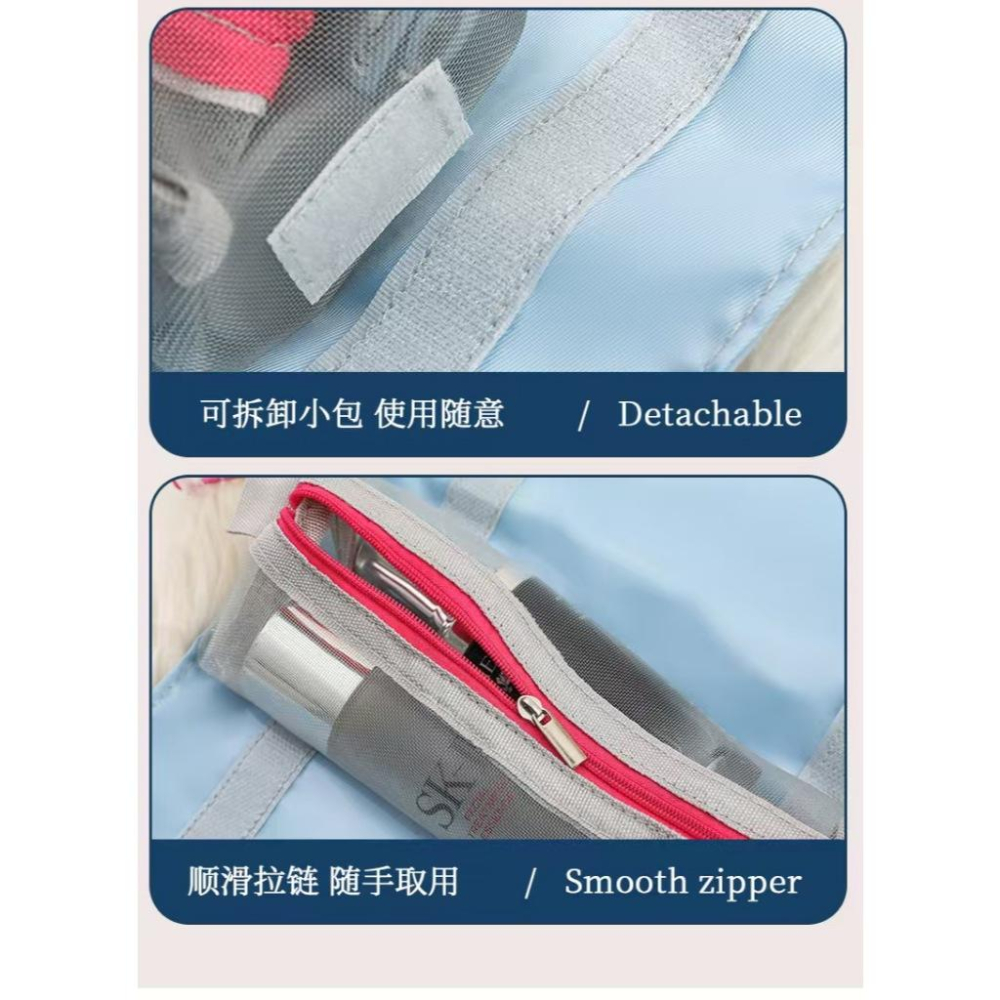 WDF.CO現貨│2025韓國新款乾濕分離洗漱化妝包│黑白藍粉4色旅行收納包 │可拆化妝品包｜大容量｜露營用｜外出包-細節圖5