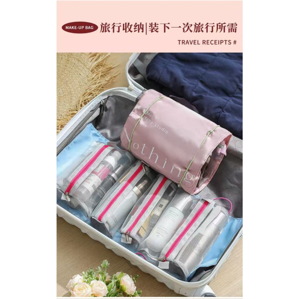 WDF.CO現貨│2025韓國新款乾濕分離洗漱化妝包│黑白藍粉4色旅行收納包 │可拆化妝品包｜大容量｜露營用｜外出包-細節圖7
