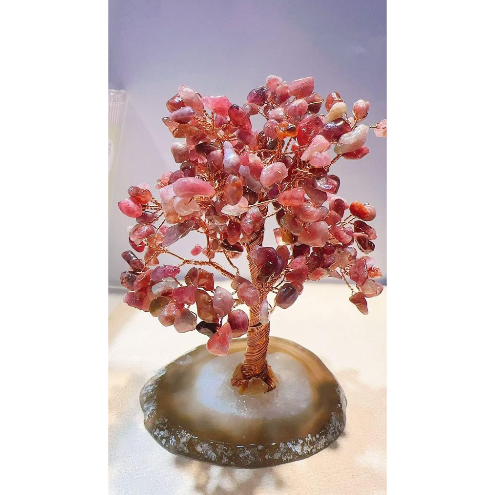 WDF.CO現貨│2025新款│11*17CM瑪瑙片水晶樹│紫水晶粉晶黃水晶│紅瑪瑙│碧璽│綠東菱│海藍寶│天然水晶擺件-細節圖7