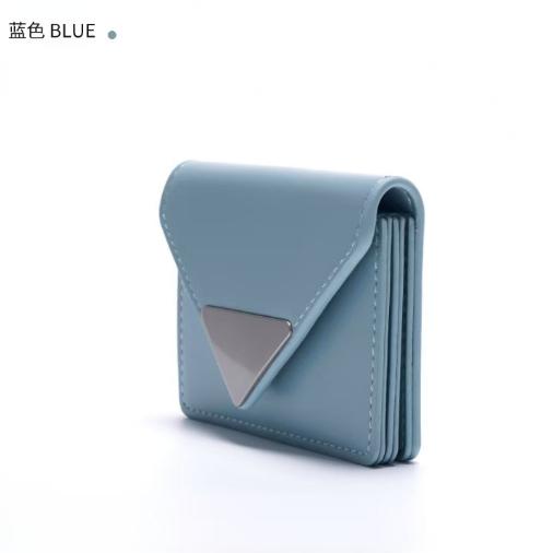 WDF.CO現貨｜2025韓版新款三角五金造型短夾｜藍綠2色強力磁扣卡夾｜3層皮革錢包｜短夾｜收納小包-細節圖5