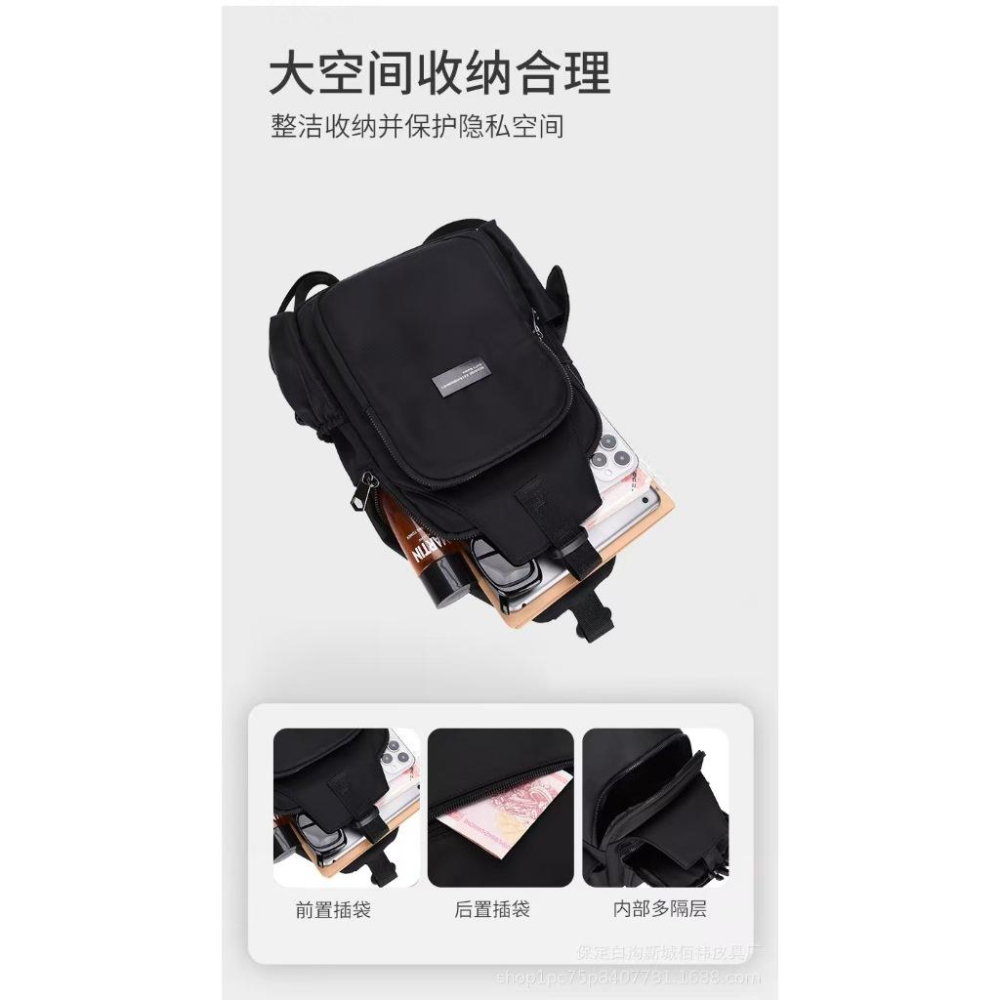 WDF.CO現貨│2025韓國新款防水胸包│黑灰2色多口袋後背包 │馬鞍斜背包 │單肩包│隨身包｜容量大｜外出包-細節圖8