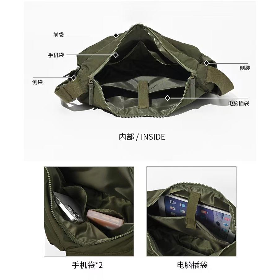 WDF.CO現貨│2024日式防潑水多功能工裝包│黑綠2色多口袋尼龍斜背包 │單肩包│隨身包｜容量大｜有拉鍊｜外出包-細節圖9