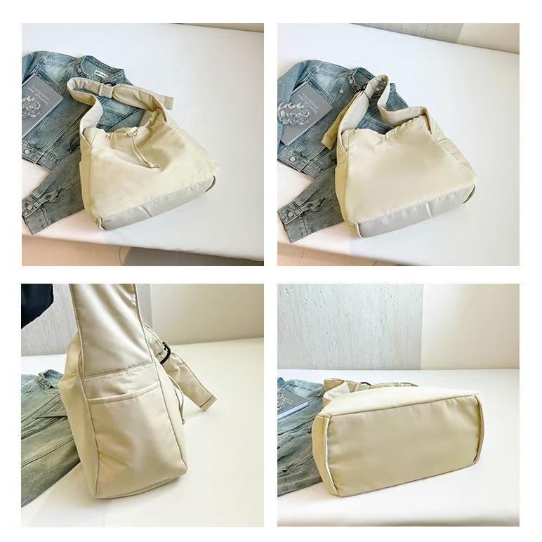 WDF.CO現貨│2025新款尼龍布餃子包│紅米棕綠黑5色束繩大容量托特包│肩帶可調│單肩斜背空氣包｜通勤包｜-細節圖8