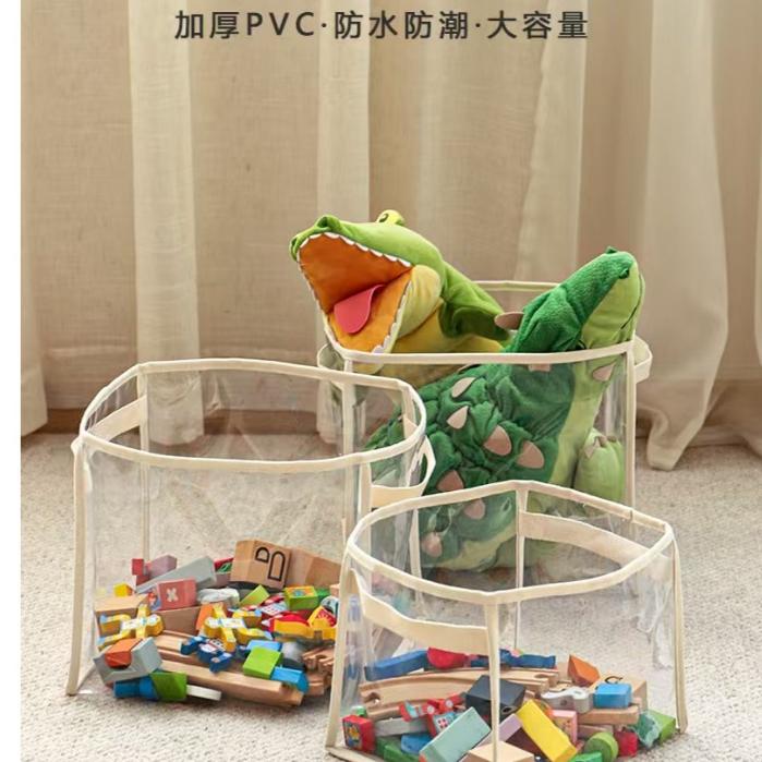 WDF.CO現貨｜2025韓式透明PVC收納筒｜大小2款洗衣籃｜收納籃子｜玩具收納袋｜積木收納箱｜圓筒袋｜雜物收納袋-細節圖3