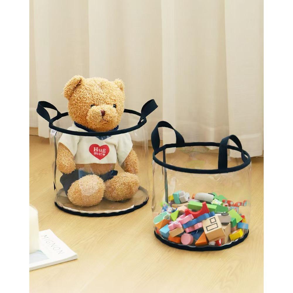 WDF.CO現貨｜2025韓式透明PVC收納筒｜大小2款洗衣籃｜收納籃子｜玩具收納袋｜積木收納箱｜圓筒袋｜雜物收納袋-細節圖5