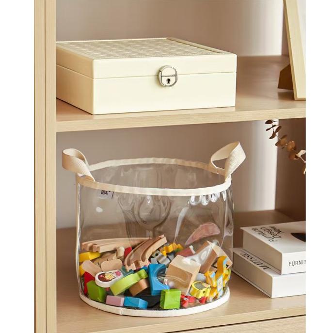 WDF.CO現貨｜2025韓式透明PVC收納筒｜大小2款洗衣籃｜收納籃子｜玩具收納袋｜積木收納箱｜圓筒袋｜雜物收納袋-細節圖6