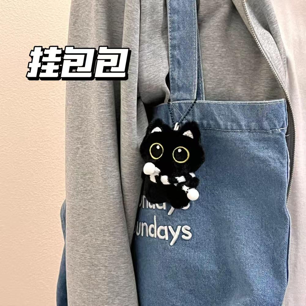 WDF.CO現貨｜2025韓國新款大眼睛黑貓吊飾｜黑白紅白圍巾│黃紅鈴鐺│大頭貓咪│包包吊飾｜附珠鍊｜鑰匙圈配飾｜裝飾擺-細節圖2