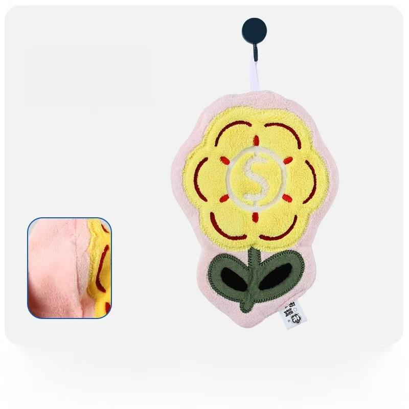 WDF.CO現貨｜2025新款珊瑚絨可愛擦手巾│紅黃紫3色有錢花加厚吸水巾｜刺繡花朵美金｜可掛式擦手帕｜吸水力強｜抹布-細節圖6