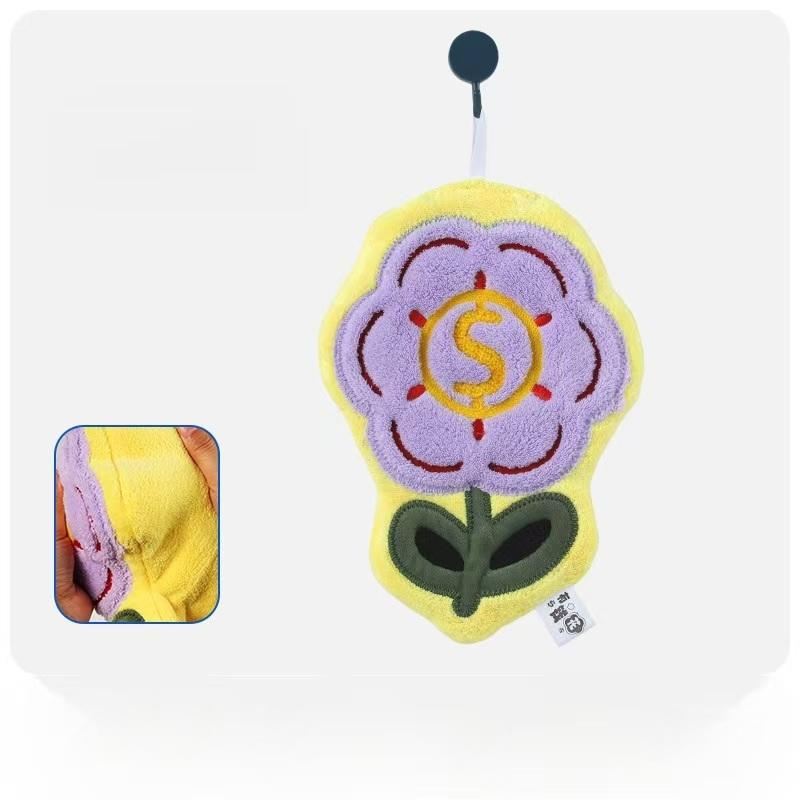 WDF.CO現貨｜2025新款珊瑚絨可愛擦手巾│紅黃紫3色有錢花加厚吸水巾｜刺繡花朵美金｜可掛式擦手帕｜吸水力強｜抹布-細節圖7