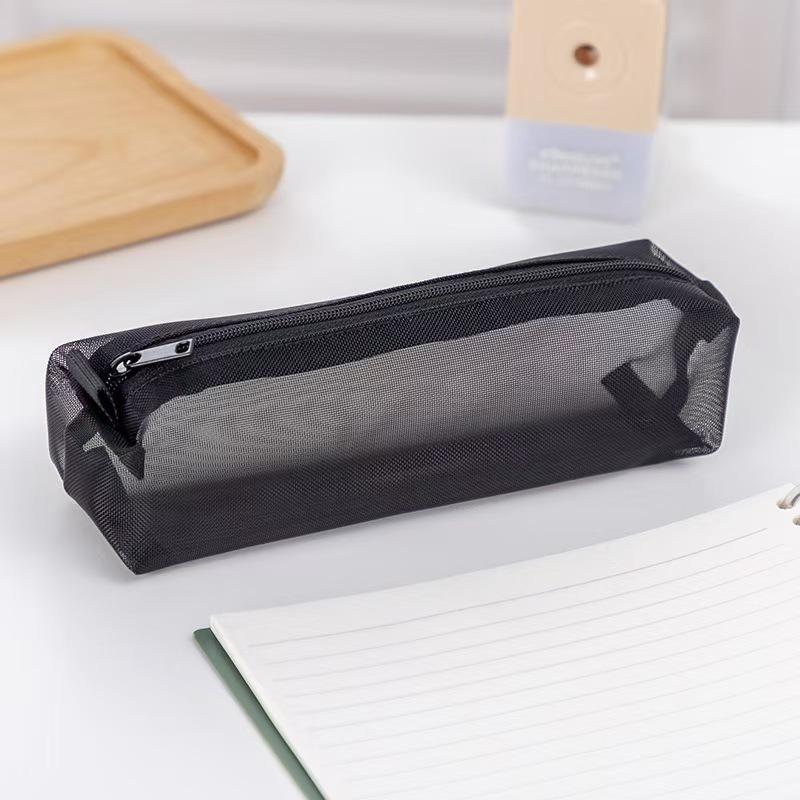 WDF.CO現貨│2025無印風鉛筆盒｜尼龍網眼筆袋｜網紗化妝袋｜黑灰2色透明文具袋｜有拉鍊｜文具收納袋｜雜物收納包-細節圖8
