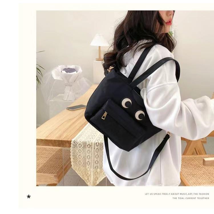 WDF.CO現貨│2024新款韓國大眼睛托特包│抽繩包 │黑色2款│防潑水│有拉鍊 │斜背包｜大容量｜通勤包｜外出包-細節圖6