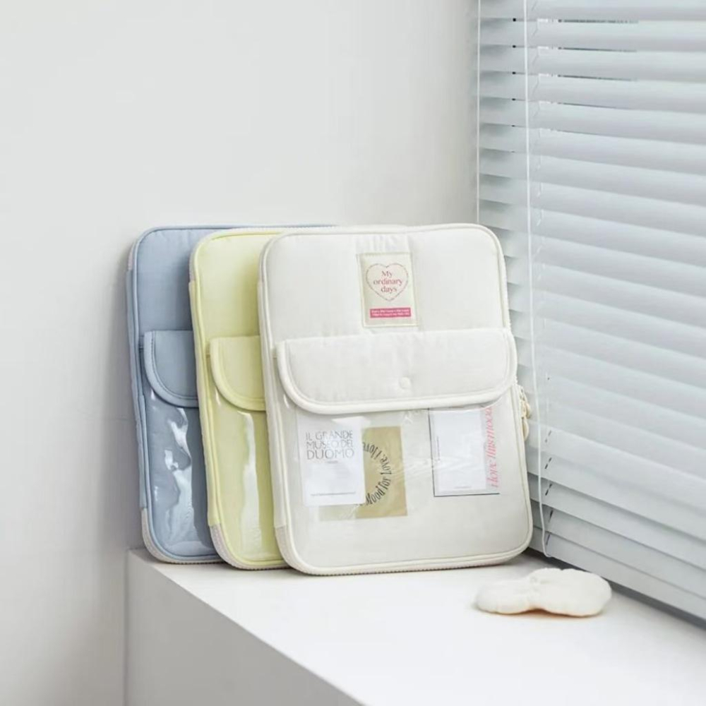 WDF.CO現貨│2024韓國新款ipad筆電包│黑白粉黃藍5色平板保護套│PVC透明設計│14吋ipad收納鋪棉包││-細節圖2