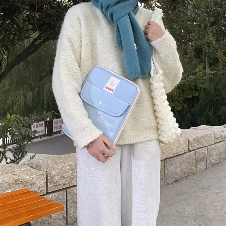 WDF.CO現貨│2024韓國新款ipad筆電包│黑白粉黃藍5色平板保護套│PVC透明設計│14吋ipad收納鋪棉包││-細節圖5