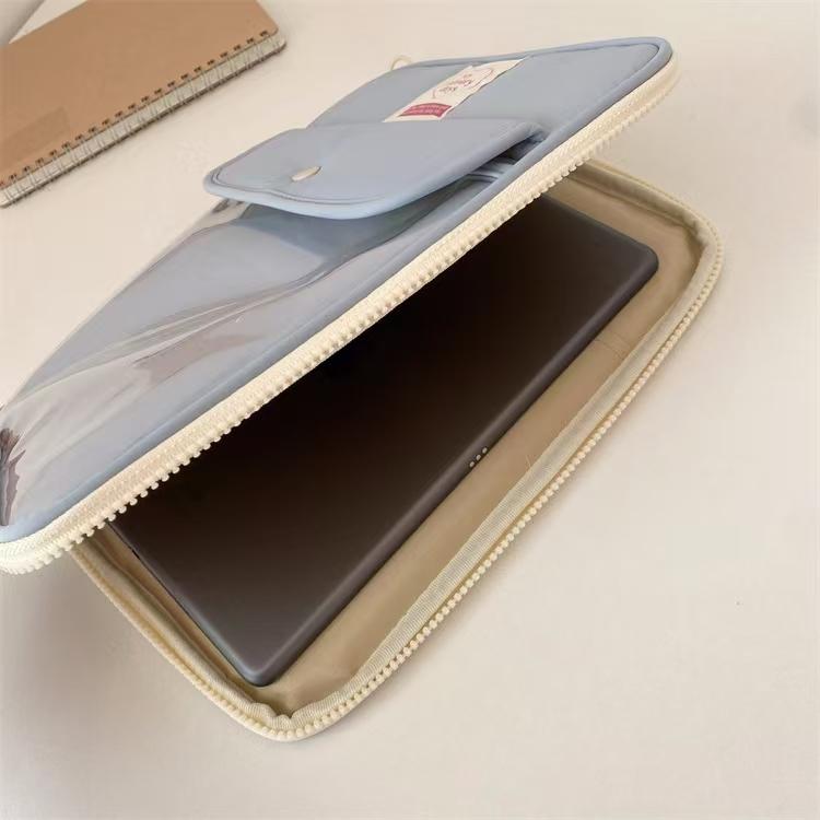 WDF.CO現貨│2024韓國新款ipad筆電包│黑白粉黃藍5色平板保護套│PVC透明設計│14吋ipad收納鋪棉包││-細節圖7