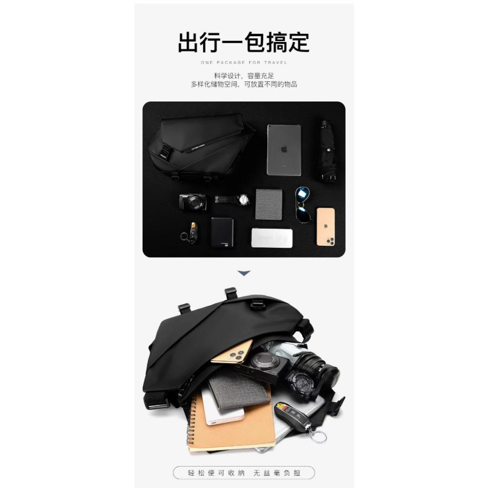 WDF.CO現貨│2025韓版工裝機能郵差包 │黑灰2色防潑水尼龍包 │磁吸款隨身小包｜大容量｜單肩包｜斜背包｜胸包｜-細節圖5