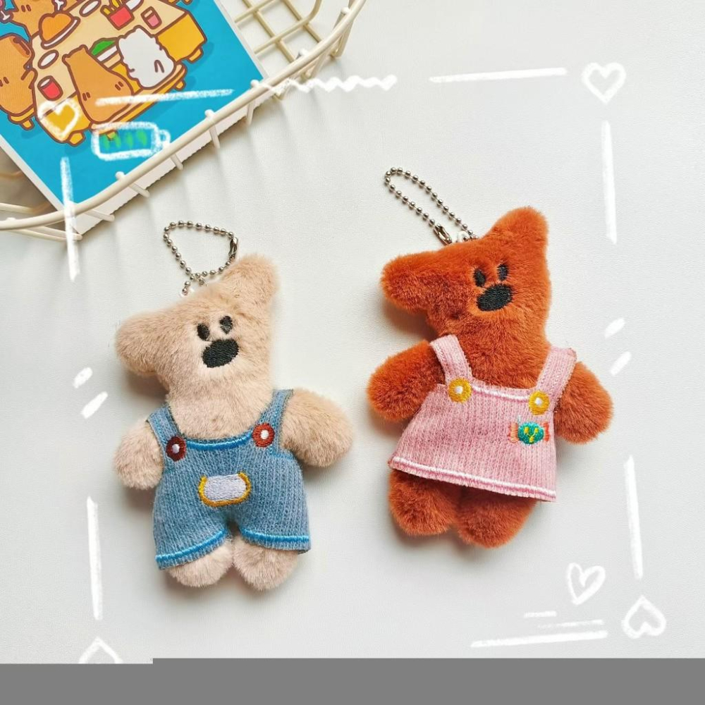 WDF.CO現貨｜2024韓國新款憨豆熊吊飾│米色咖啡色│圍巾│吊帶褲│裙子│珠鍊│ins小物│包包吊飾│鑰匙圈│毛絨-細節圖6