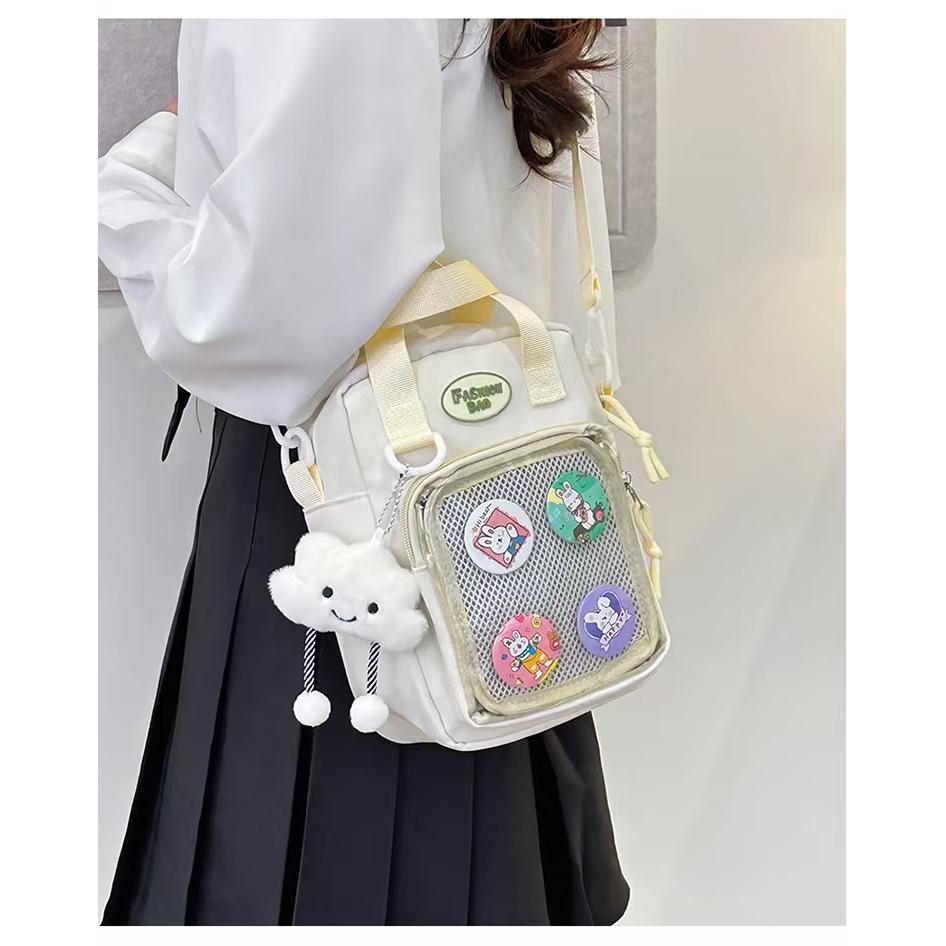 WDF.CO現貨│2024韓國新款透明托特包│4色尼龍手提斜跨包 │附雲朵│附徽章│單肩包｜有拉鍊｜容量大｜外出包-細節圖2