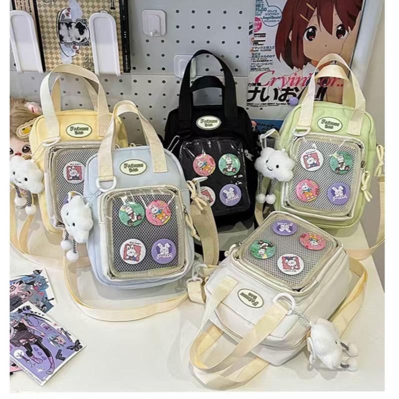 WDF.CO現貨│2024韓國新款透明托特包│4色尼龍手提斜跨包 │附雲朵│附徽章│單肩包｜有拉鍊｜容量大｜外出包-細節圖3