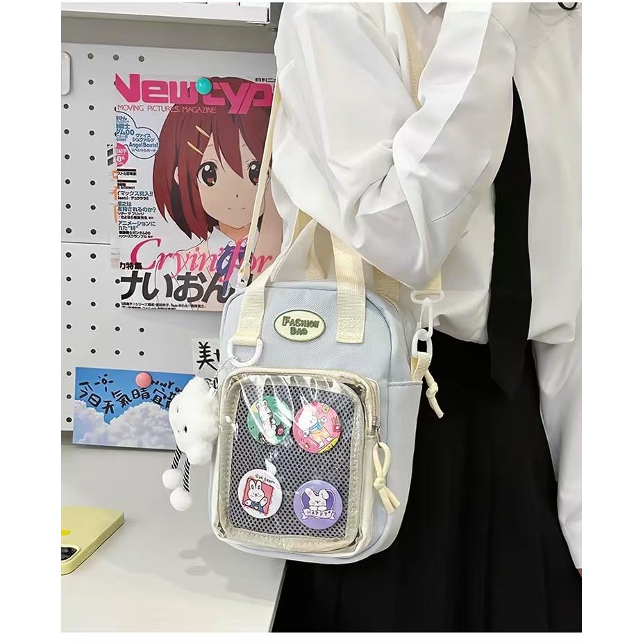 WDF.CO現貨│2024韓國新款透明托特包│4色尼龍手提斜跨包 │附雲朵│附徽章│單肩包｜有拉鍊｜容量大｜外出包-細節圖5