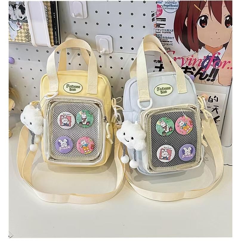 WDF.CO現貨│2024韓國新款透明托特包│4色尼龍手提斜跨包 │附雲朵│附徽章│單肩包｜有拉鍊｜容量大｜外出包-細節圖6