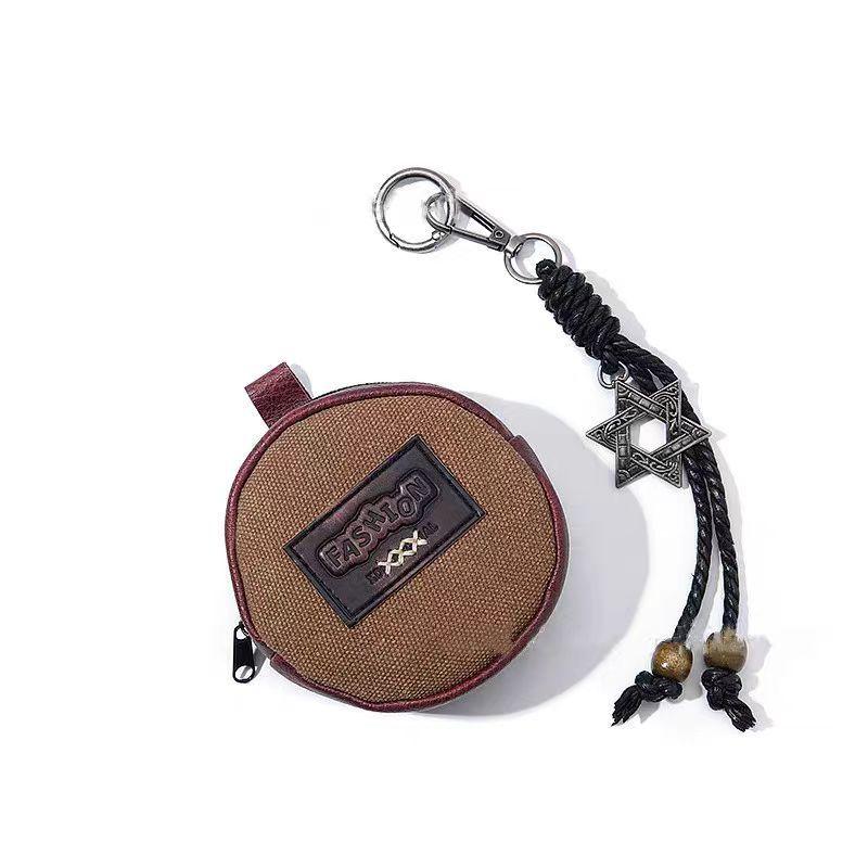 WDF.CO現貨｜2025韓國東大門新款復古六芒星小圓包│咖啡色編織繩零錢包│隨身小包│收納包｜有拉鍊｜耳機包｜輕量-細節圖4