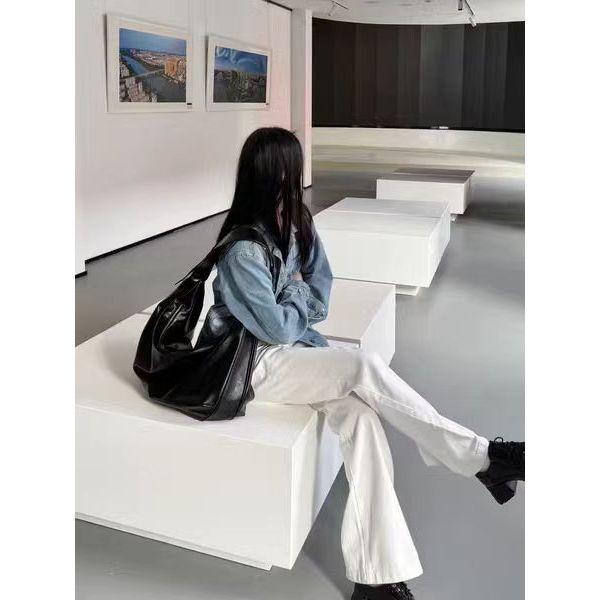 WDF.CO現貨│2025東大門新款軟皮托特包│黑色大餃子包│單肩皮革包 │有拉鍊｜大容量｜外出包｜通勤包-細節圖5