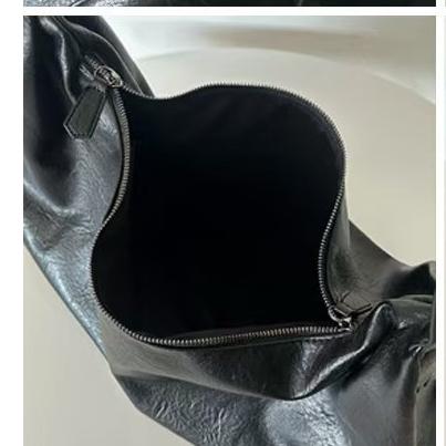 WDF.CO現貨│2025東大門新款軟皮托特包│黑色大餃子包│單肩皮革包 │有拉鍊｜大容量｜外出包｜通勤包-細節圖9