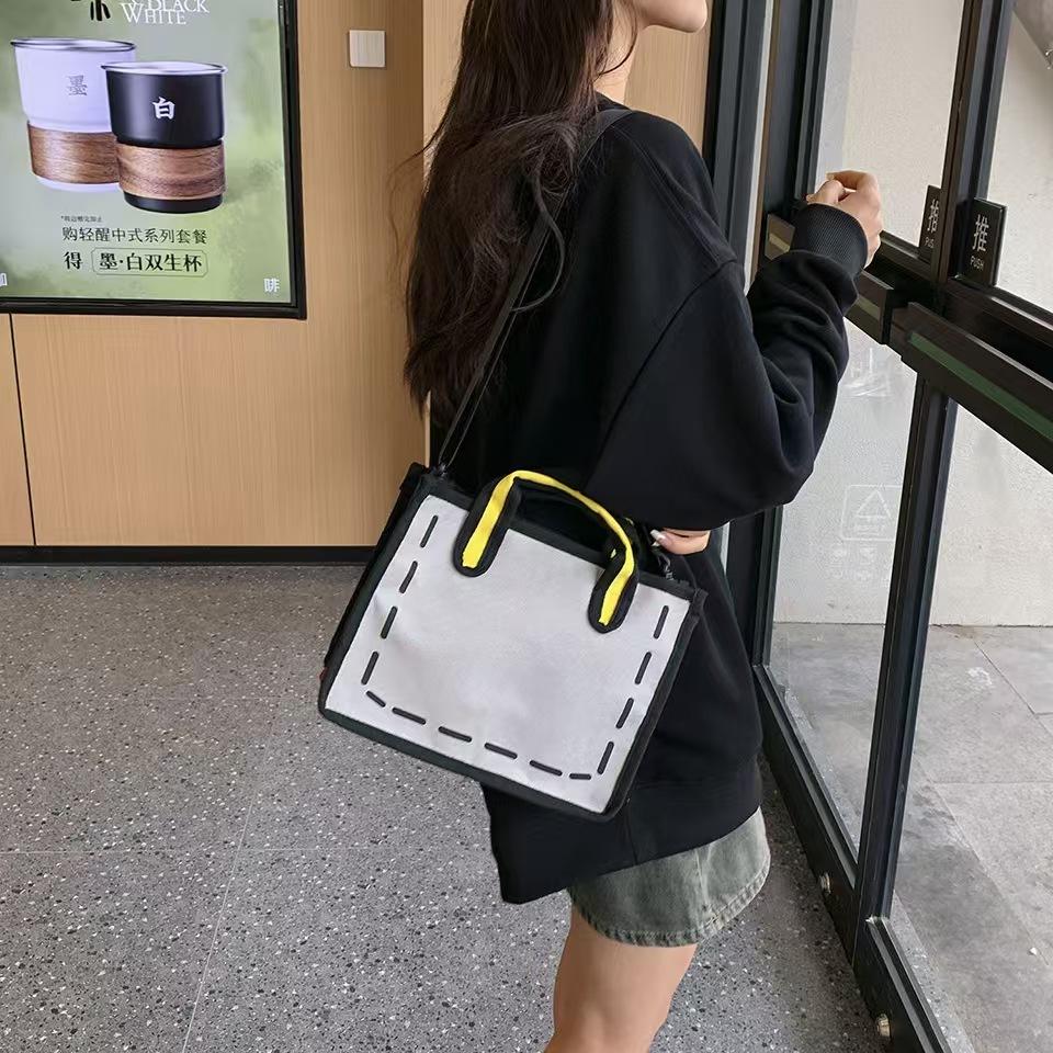 WDF.CO現貨│2024日韓4色卡通立體斜背托特包│中款│黃灰藍粉│動漫包│斜背包│2D│托特包│二次元│學生外出包-細節圖6