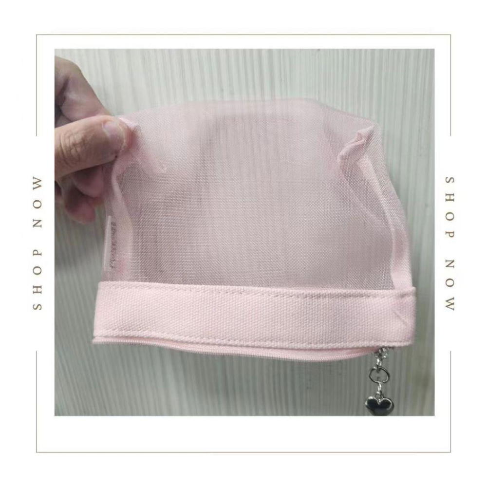 WDF.CO現貨出清│2024新款愛心網紗零錢包│收納小包│手拿│小眾設計│容量大│透明網紗│收納包│旅行包│方便攜帶-細節圖2