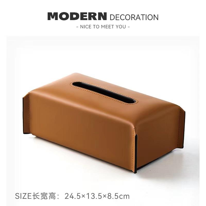 WDF.CO現貨｜2024北歐風｜新款蜜糖棕｜羅馬編織皮革｜衛生紙收納盒｜黑奶茶灰棕5色｜莫蘭迪色｜防水加厚｜抽取式｜-細節圖2