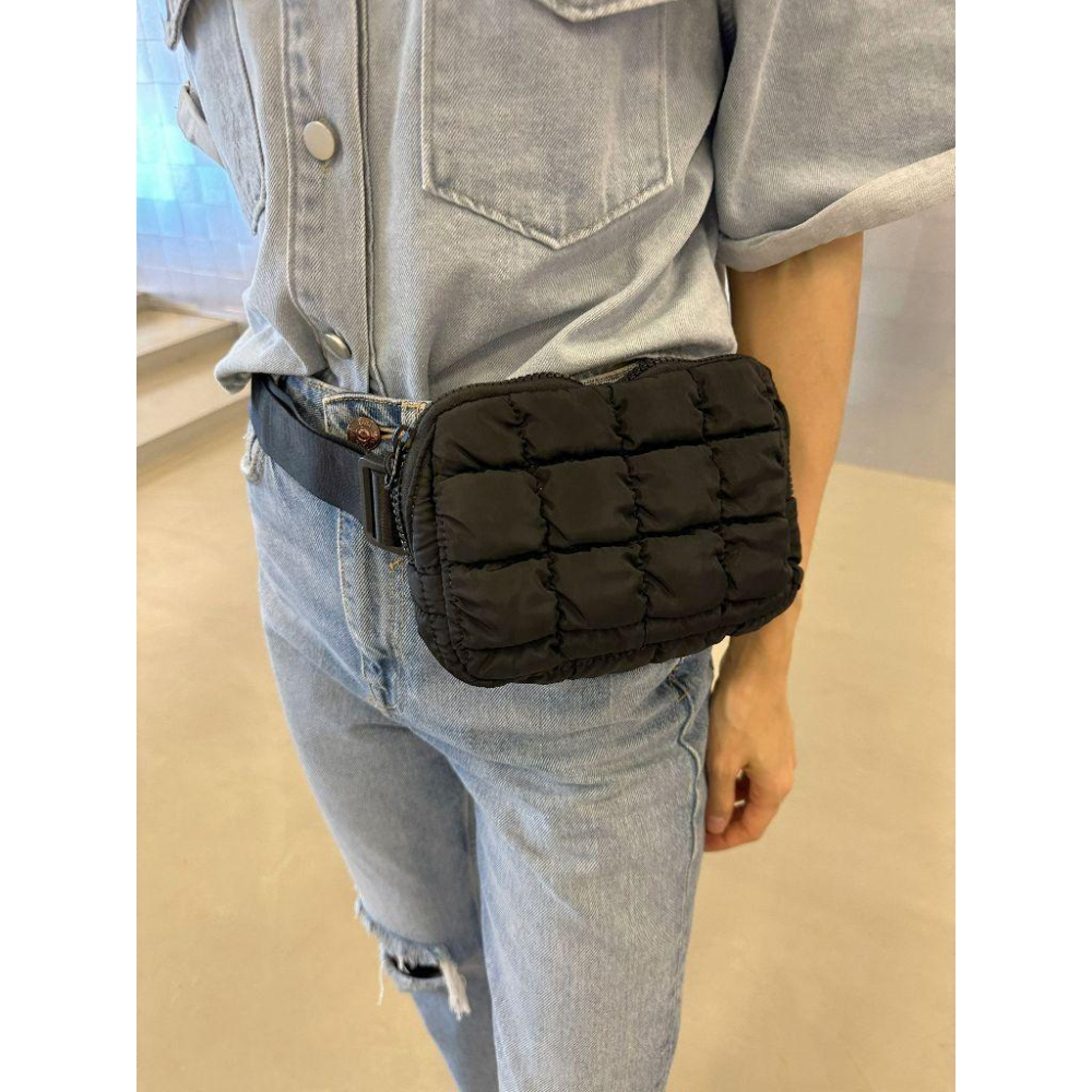 WDF.CO現貨｜2024最新韓國泡芙胸腰包 │ 黑白藍灰四色│肩背包｜插扣｜斜背包｜隨身小包｜白色包包｜輕量包｜空氣包-細節圖2