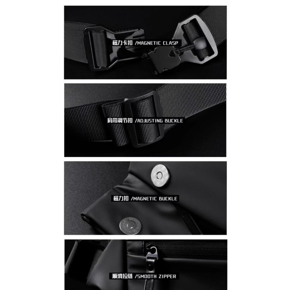 WDF.CO現貨│2025韓版工裝機能郵差包 │黑灰藍3色防潑水加厚尼龍包 │磁吸鎖隨身小包｜大容量｜單肩斜背包｜胸包-細節圖5