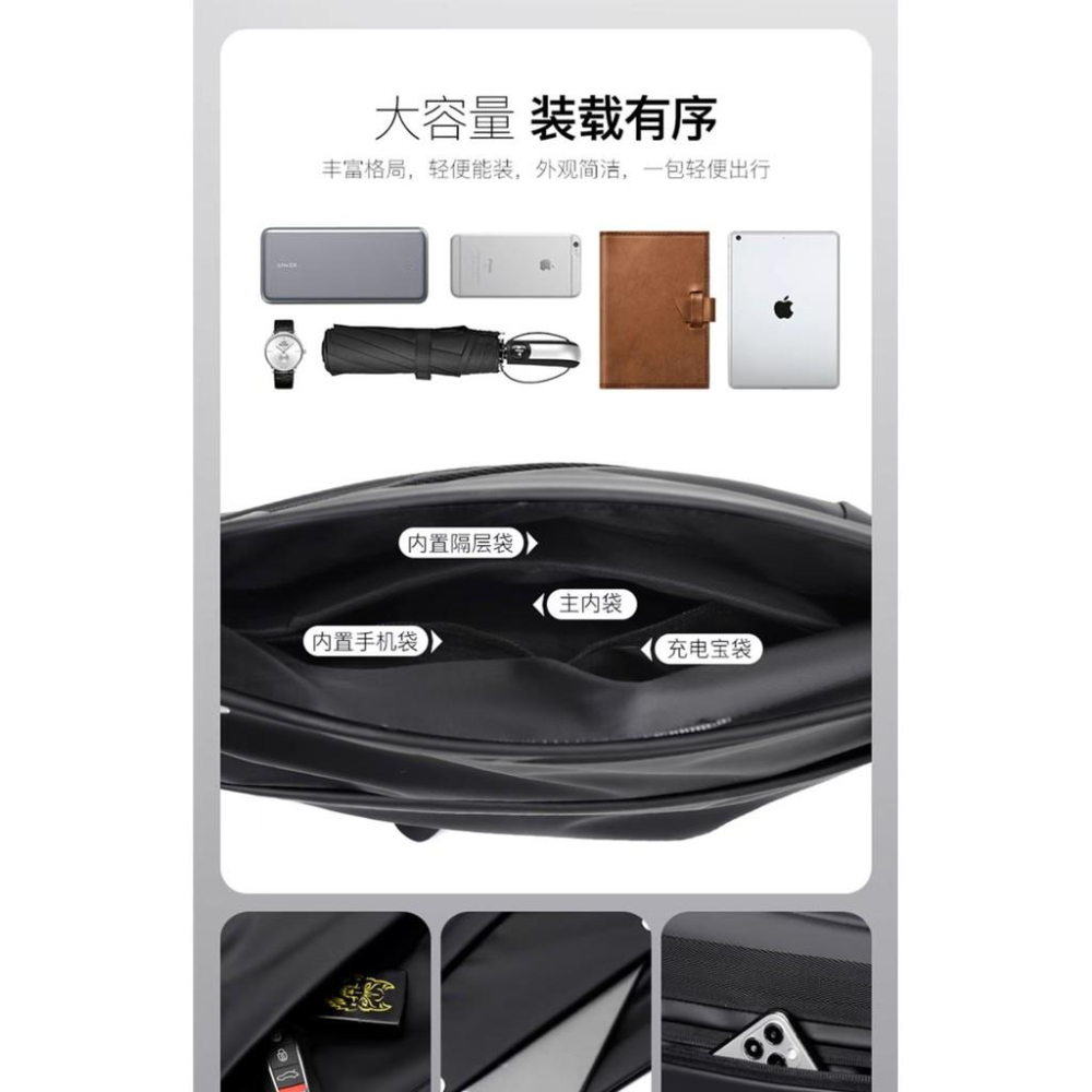 WDF.CO現貨│2025韓版工裝機能郵差包 │黑灰藍3色防潑水加厚尼龍包 │磁吸鎖隨身小包｜大容量｜單肩斜背包｜胸包-細節圖8