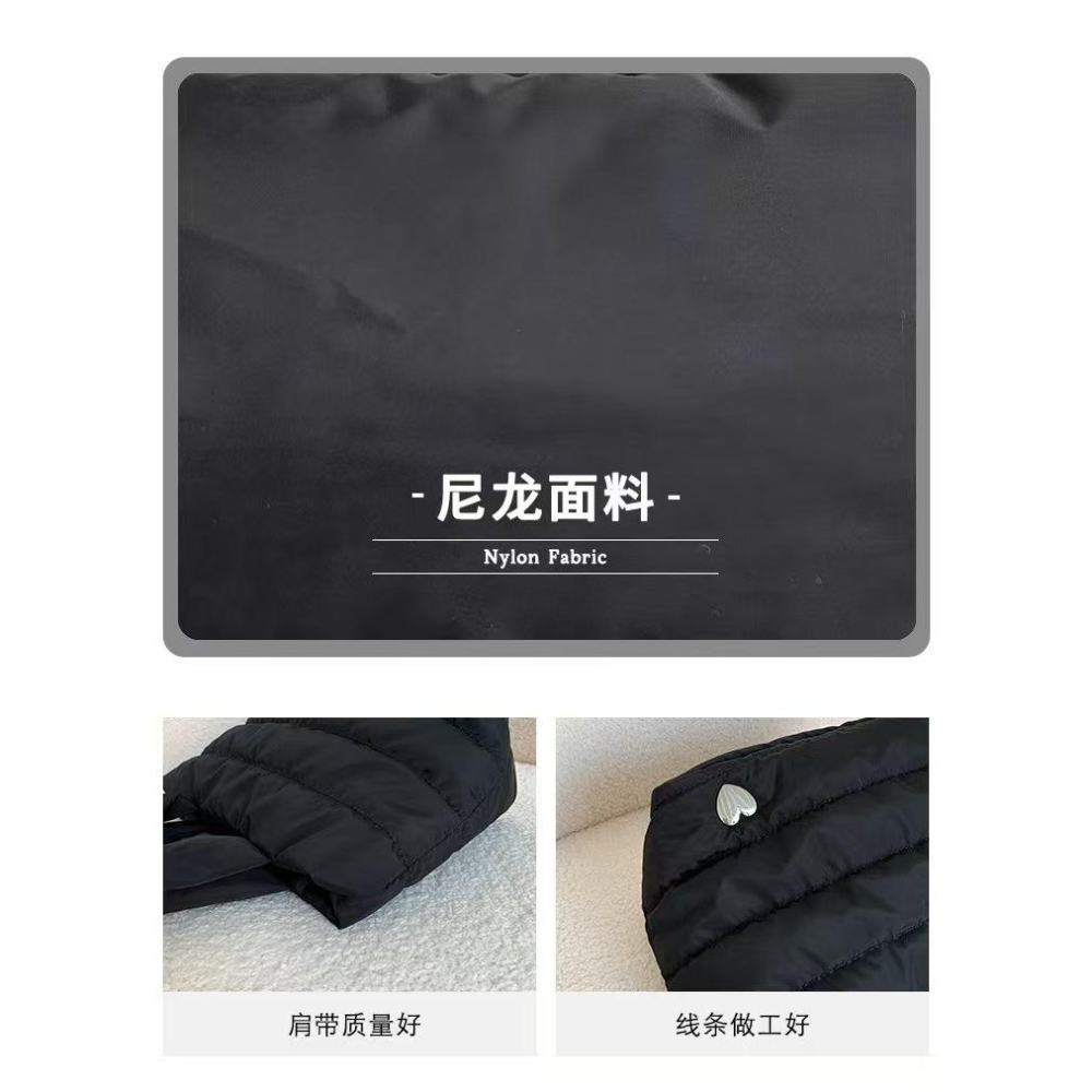 WDF.CO現貨｜2025韓國2色空氣愛心托特包│黑銀｜防潑水｜橫格泡泡｜輕量包｜有磁鈕｜手提包｜大容量｜羽絨包｜通勤包-細節圖9