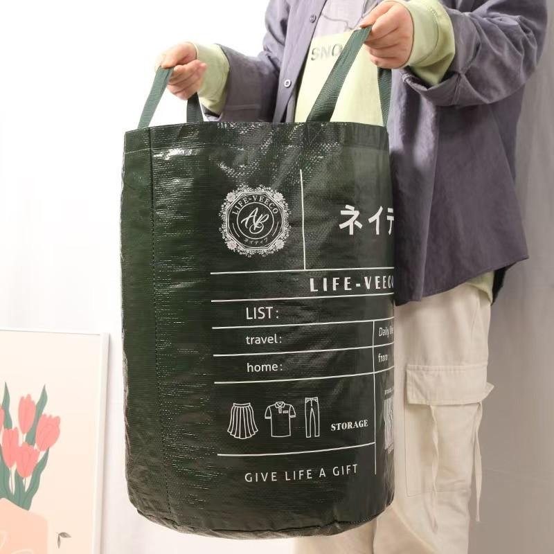 WDF.CO現貨│2025日式新款圓筒環保購物袋│綠色洗衣袋｜髒衣服框｜搬家袋｜旅行露營外出大容量｜超市購物袋｜外出包-細節圖2